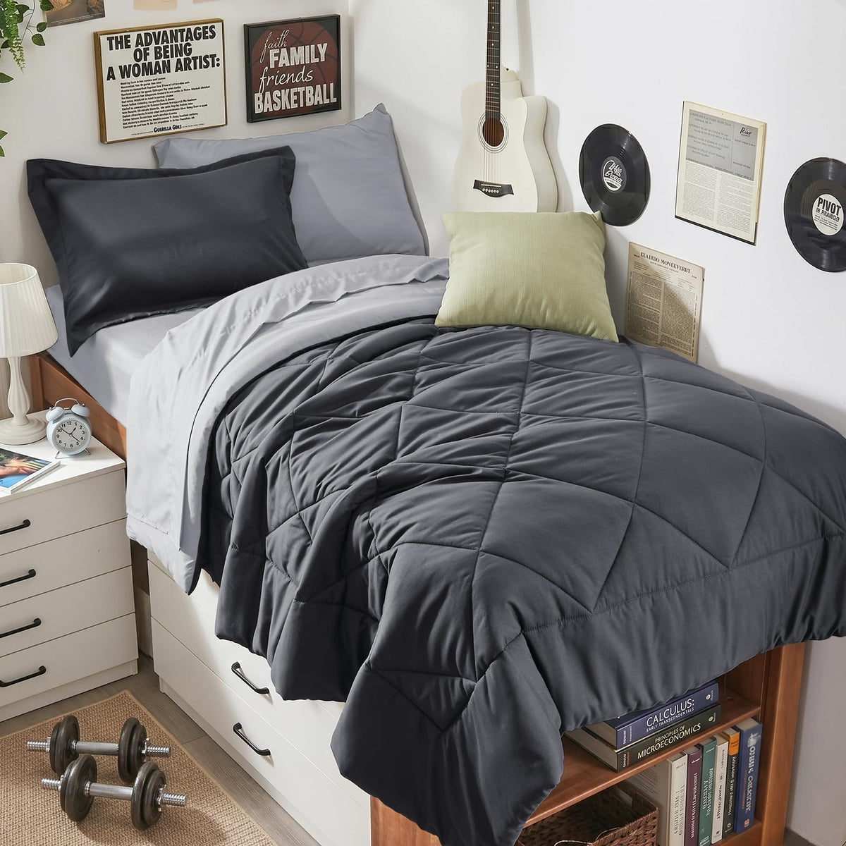 HEVUMYI 7-Piece King Comforter Set, Dark Grey Bed in a Bag