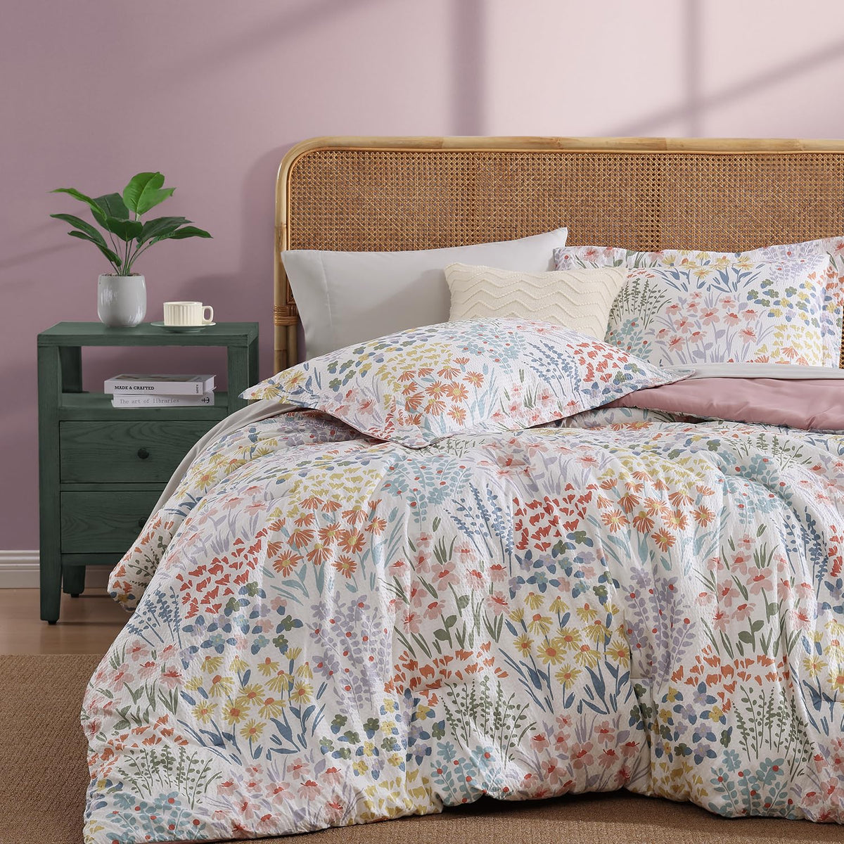 Queen Comforter Set - 7 Pieces Soft Floral Bed in a Bag Queen Bedding Sets