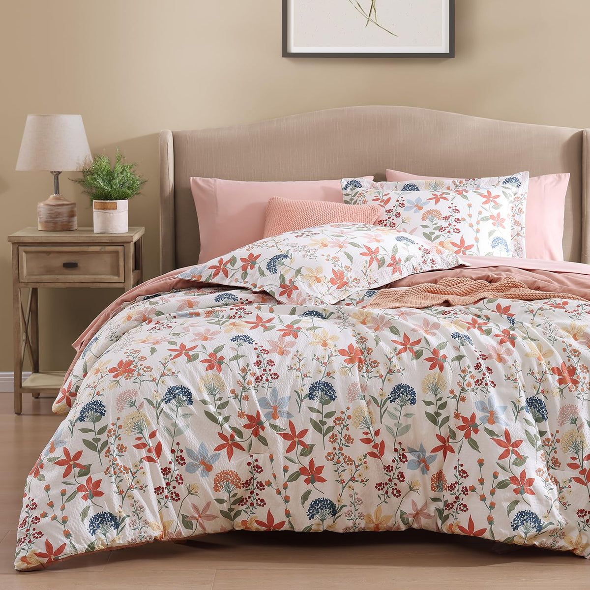 Queen Comforter Set - 7 Pieces Soft Floral Bed in a Bag Queen Bedding Sets