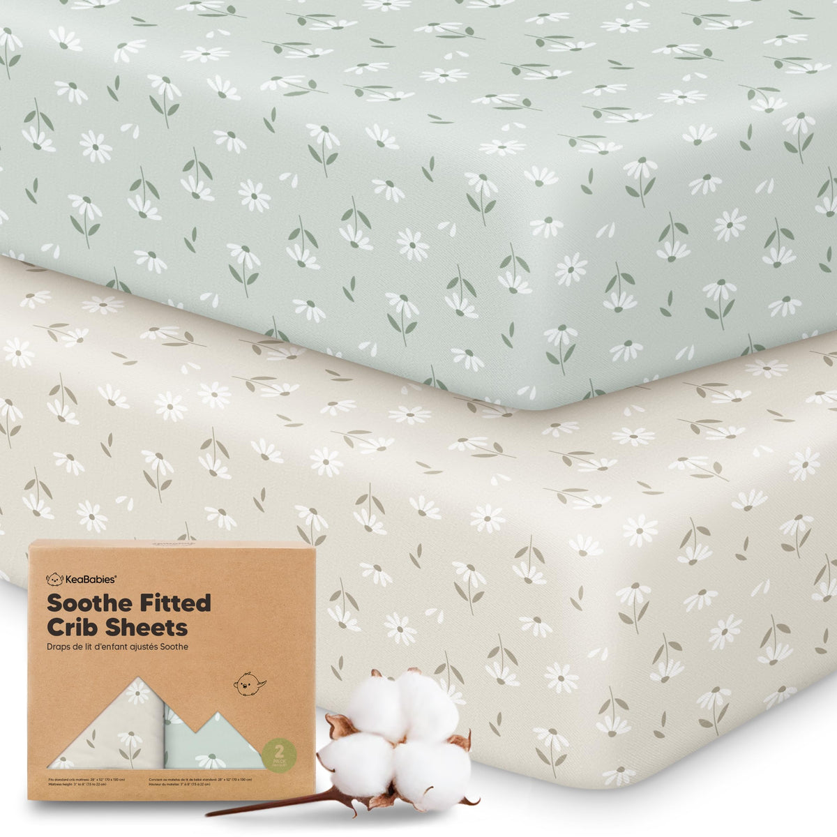 KeaBabies 2pk Organic Cotton Crib Sheets for Boys Girls 52x28, Soft White
