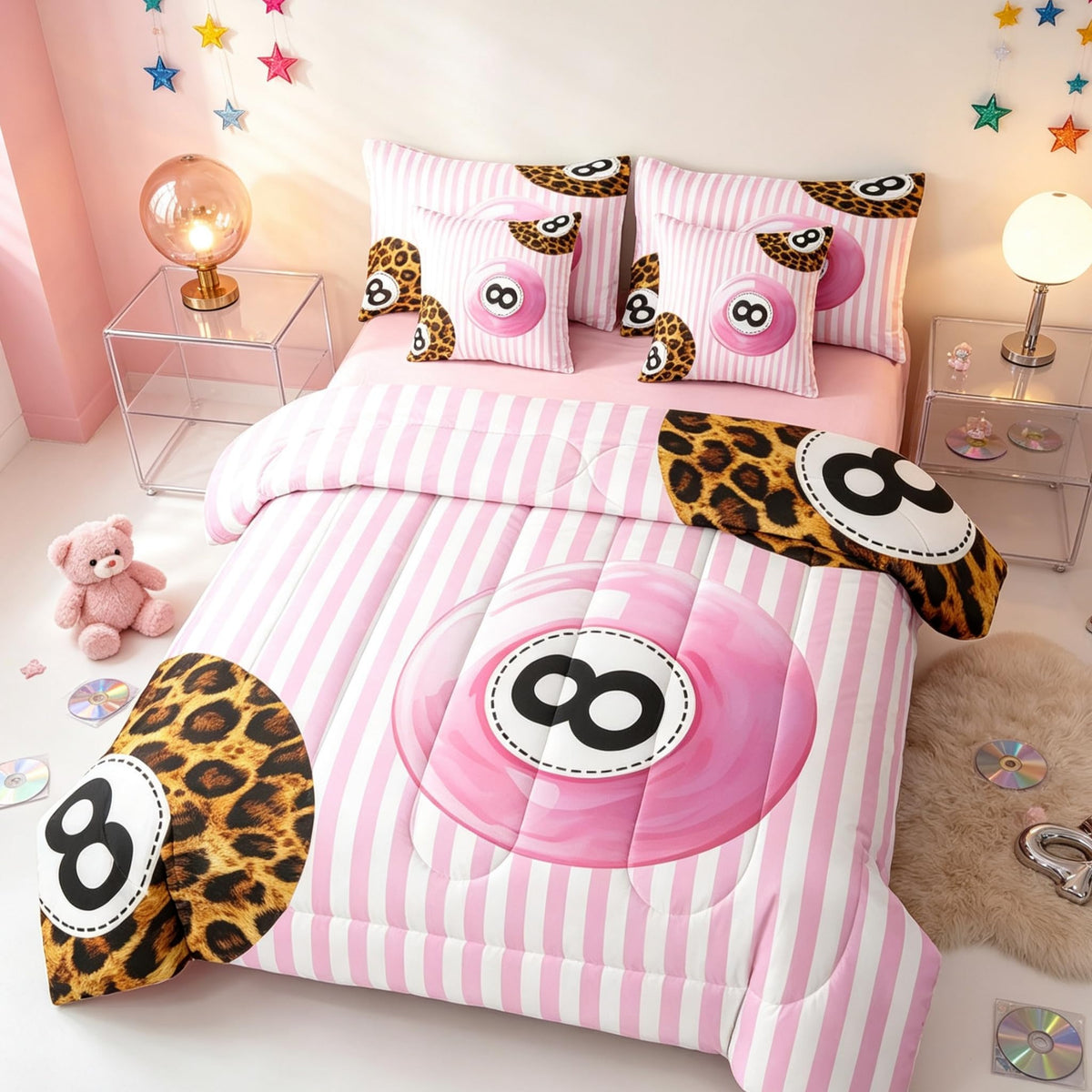 Erosebridal Leopard Print 7 Piece Bedding Set Full Cheetah Decor Comforter Set with Sheets Geometric Modern Bed in A Bag African Safari Animal Bed Sets with 2 Pillowcases, 2 Pillow Covers Lightweight
