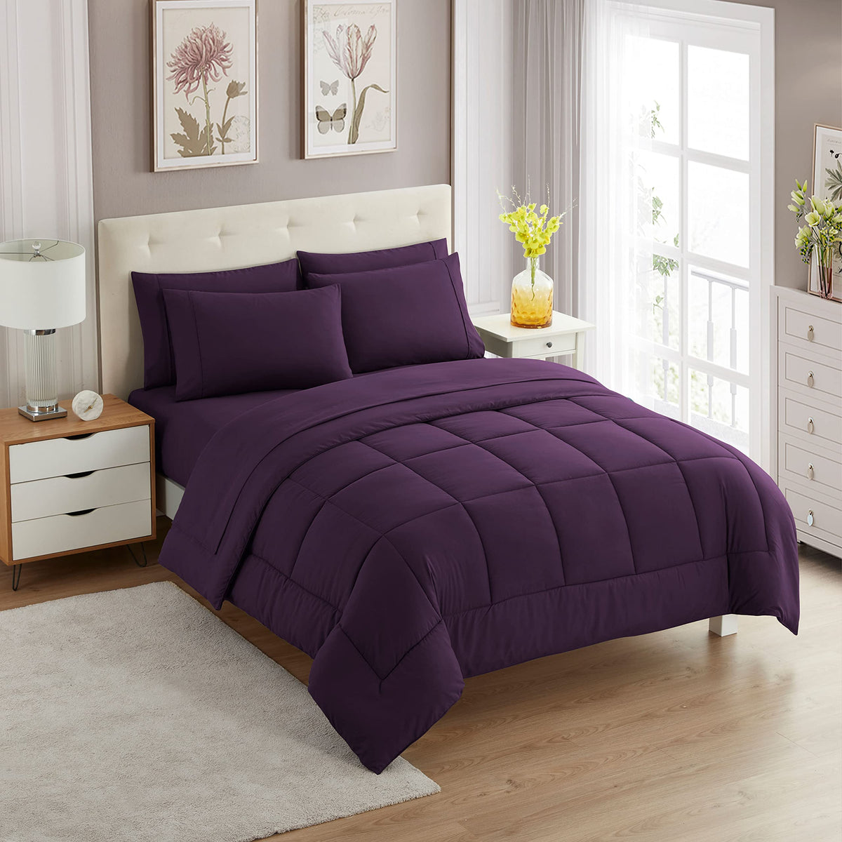 Sweet Home Collection 5 Piece Comforter Set Bag Solid Color All Season Soft Down Alternative Blanket & Luxurious Microfiber Bed Sheets, Navy, Twin