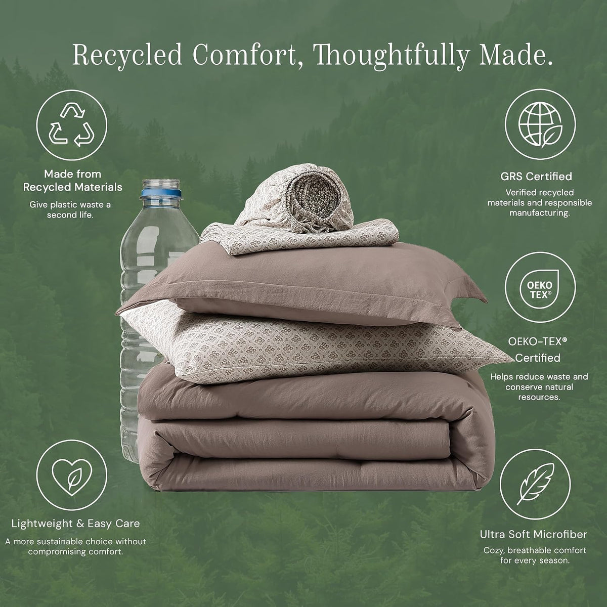Queen Comforter Set with Sheets-7 Pieces Soft Recycled Bed in a Bag Bedding