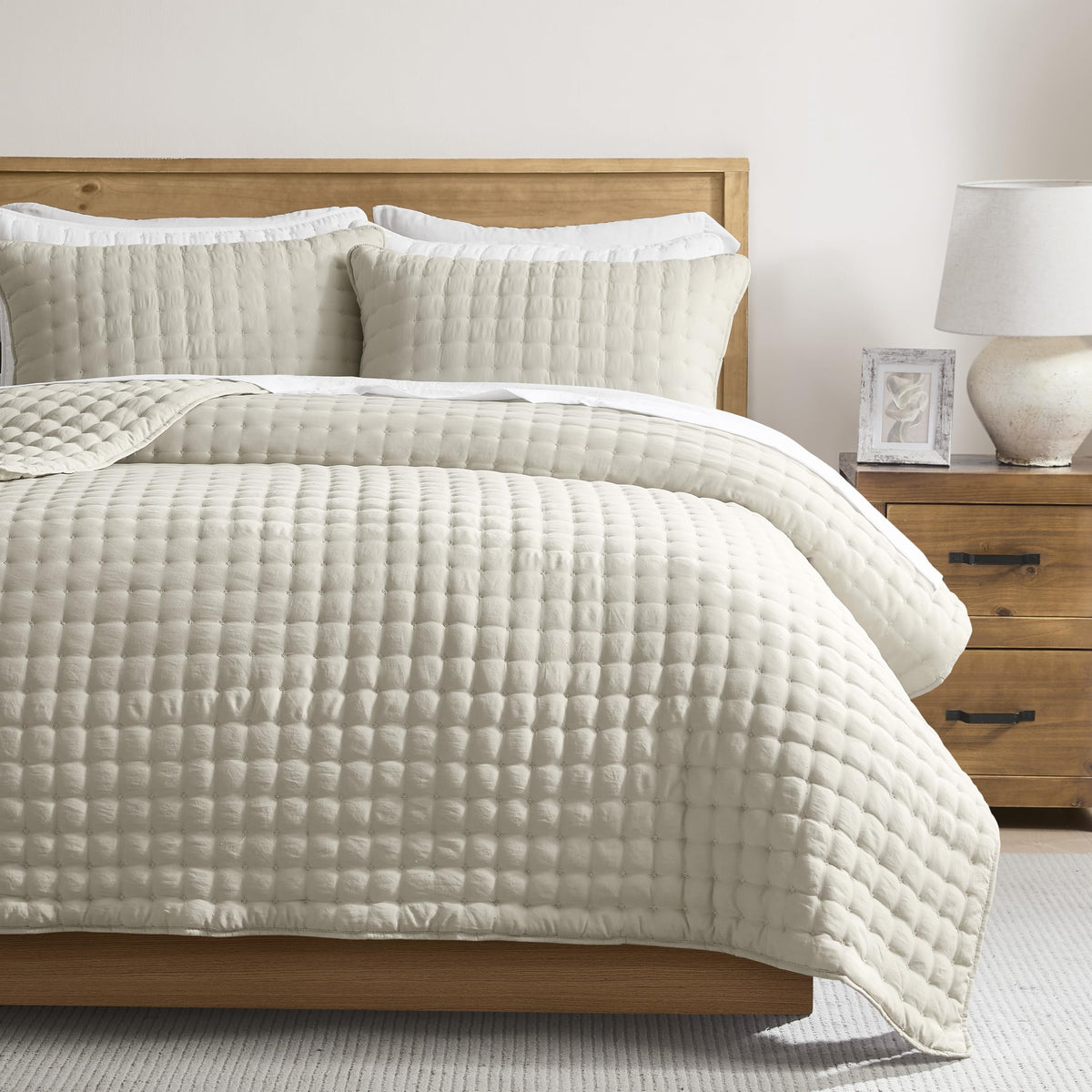 WDCOZY Cloud Soft Quilt Set, King Size, Beige, 3 Pieces 104x90 inches