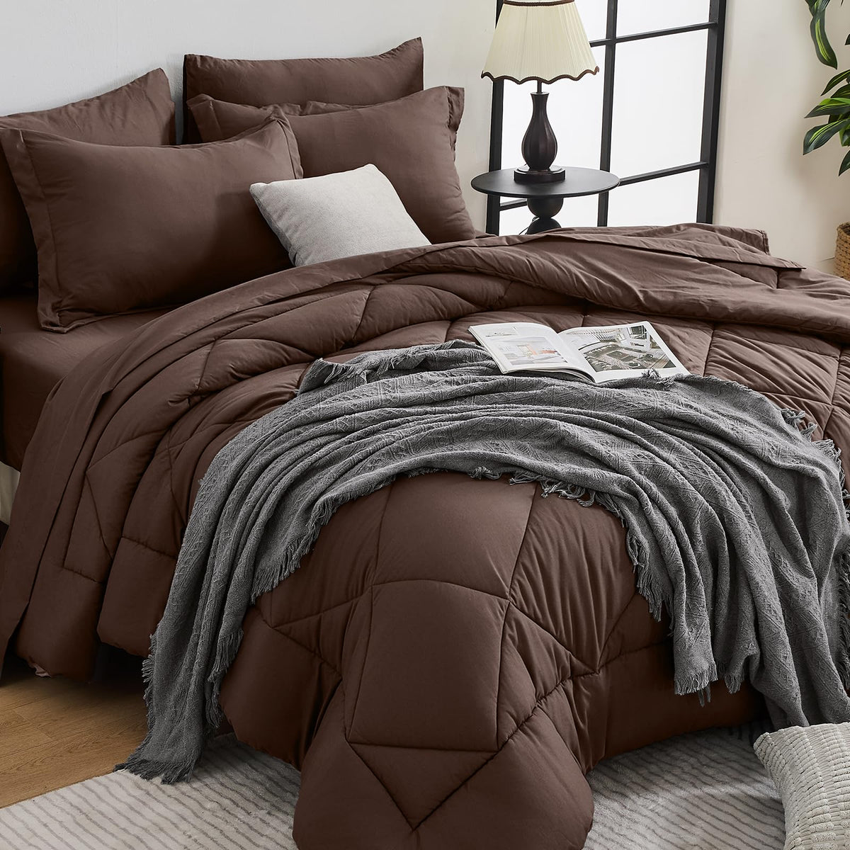 HEVUMYI 7-Piece King Comforter Set, Dark Grey Bed in a Bag