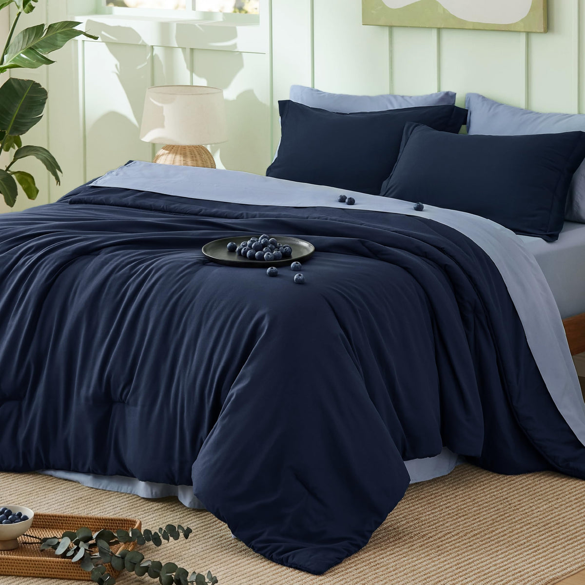 Bedsure Queen Bed in a Bag, Sage Green Comforter Set Contrasting 7 Pieces