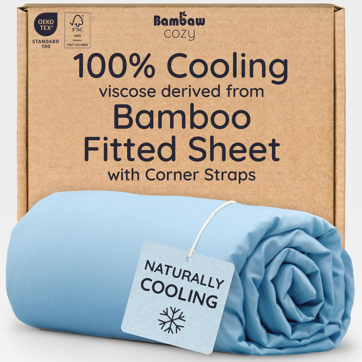 Bambaw 100% Viscose Derived from Bamboo Queen Size Fitted Sheet, Cooling, Deep Pocket, Corner Straps, Charcoal