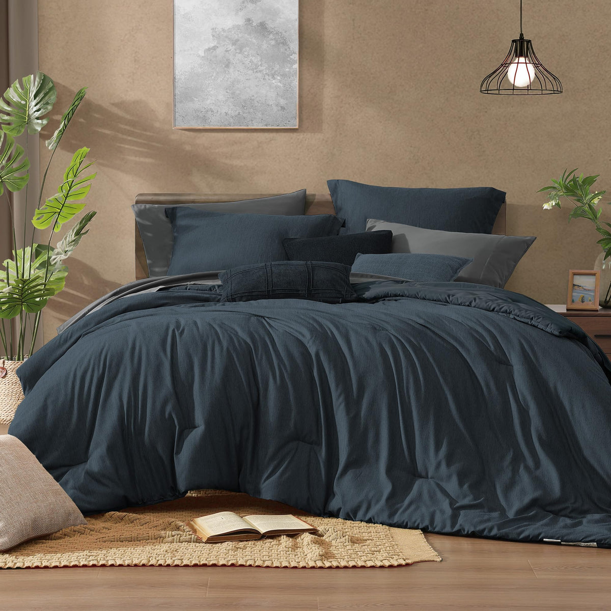 Monbix Queen Comforter Set 7 Pieces Terracotta Cationic Dyeing Bed in a Bag