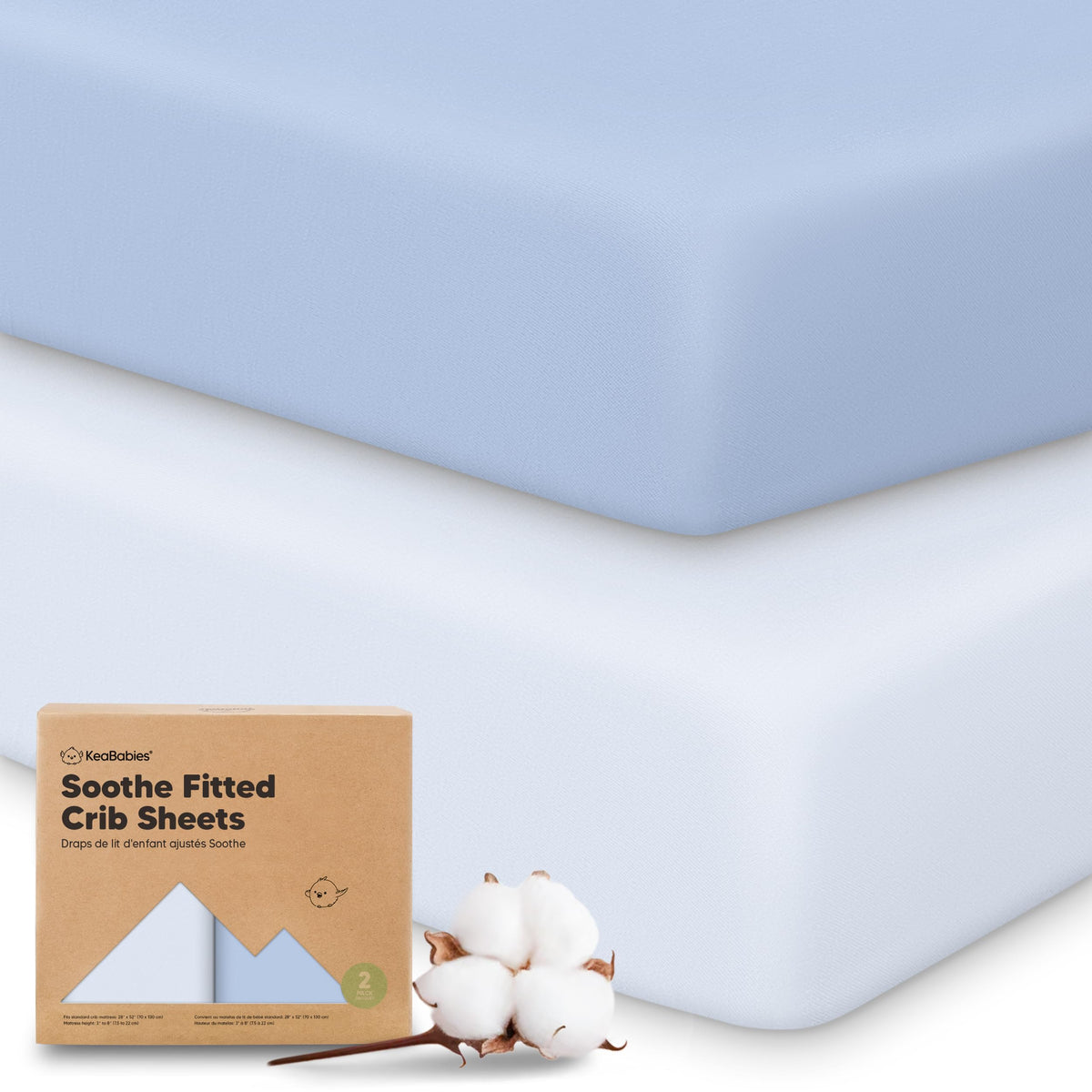 KeaBabies 2pk Organic Cotton Crib Sheets for Boys Girls 52x28, Soft White