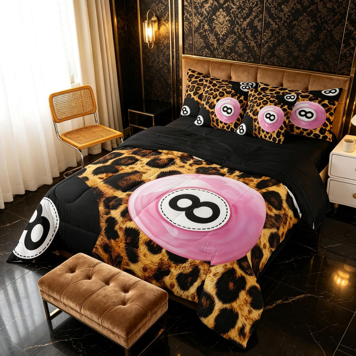 Erosebridal Leopard Print 7 Piece Bedding Set Full Cheetah Decor Comforter Set with Sheets Geometric Modern Bed in A Bag African Safari Animal Bed Sets with 2 Pillowcases, 2 Pillow Covers Lightweight