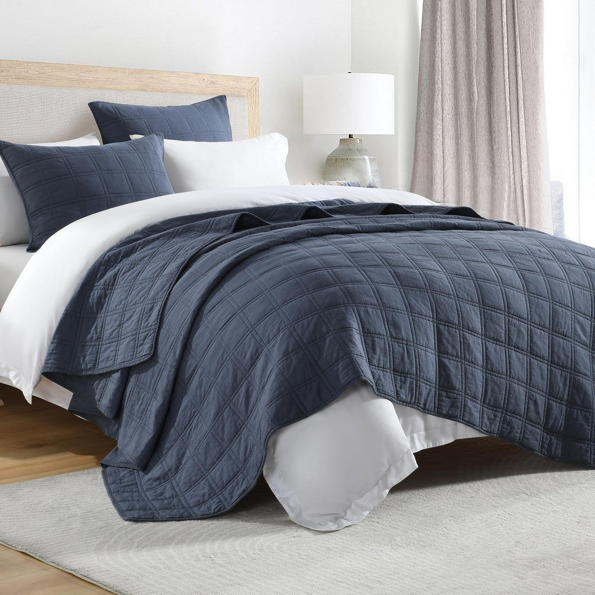 HORIMOTE HOME 100% Cotton Quilt Set Queen Size, Baby Blue Pre-Washed 3-Piece Bedspread Coverlet Set, Cozy Lightweight Stitching Bedding Cover with 2 Shams in Geometric Pattern for All Season