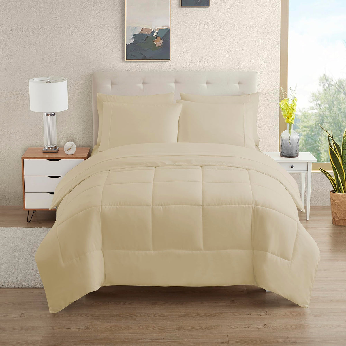 Sweet Home Collection 5 Piece Comforter Set Bag Solid Color All Season Soft Down Alternative Blanket & Luxurious Microfiber Bed Sheets, Navy, Twin