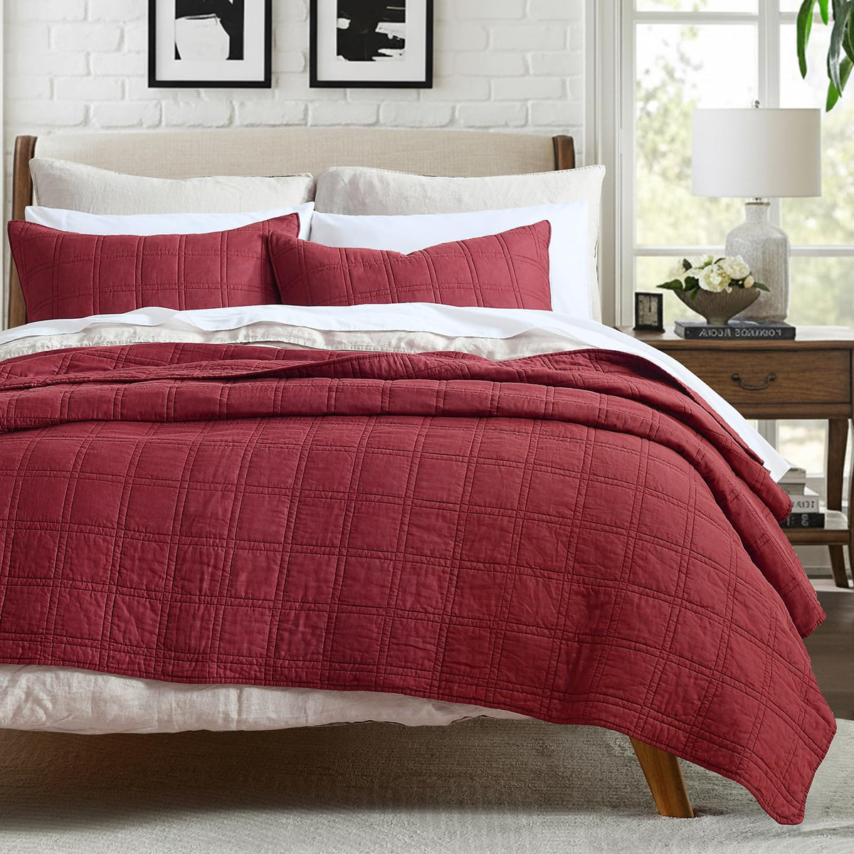 HORIMOTE HOME 100% Cotton Quilt Set Queen Size, Baby Blue Pre-Washed 3-Piece Bedspread Coverlet Set, Cozy Lightweight Stitching Bedding Cover with 2 Shams in Geometric Pattern for All Season