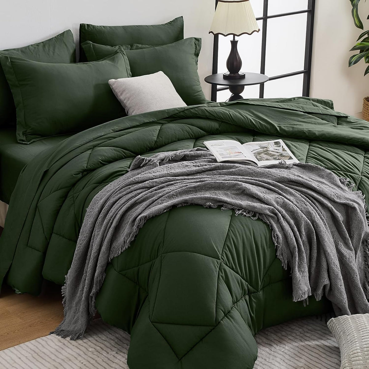 HEVUMYI 7-Piece King Comforter Set, Dark Grey Bed in a Bag