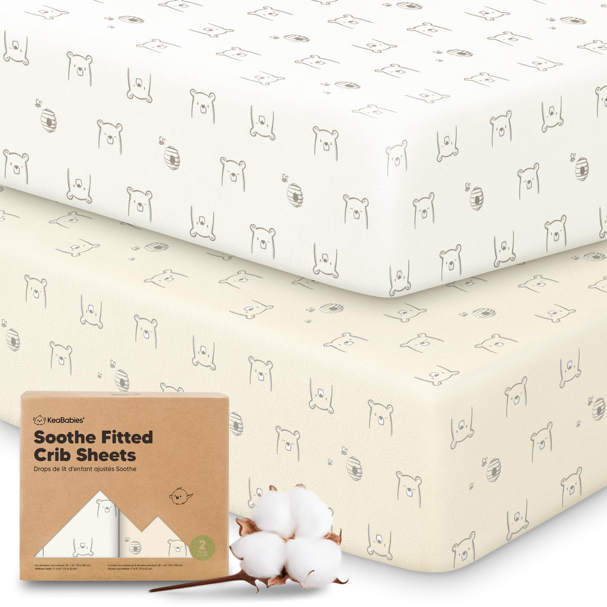 KeaBabies 2pk Organic Cotton Crib Sheets for Boys Girls 52x28, Soft White