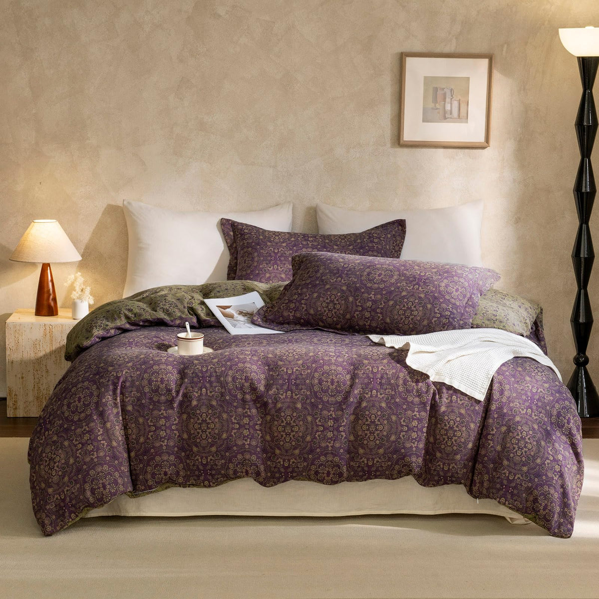 mixinni Duvet Cover Set King Size Bird Flower Pattern Soft Long Staple Cotton Floral Bedding Comforter Cover Set with Zipper Ties for Women and Men, Ultra Soft, Breathable, Easy Care-King Size