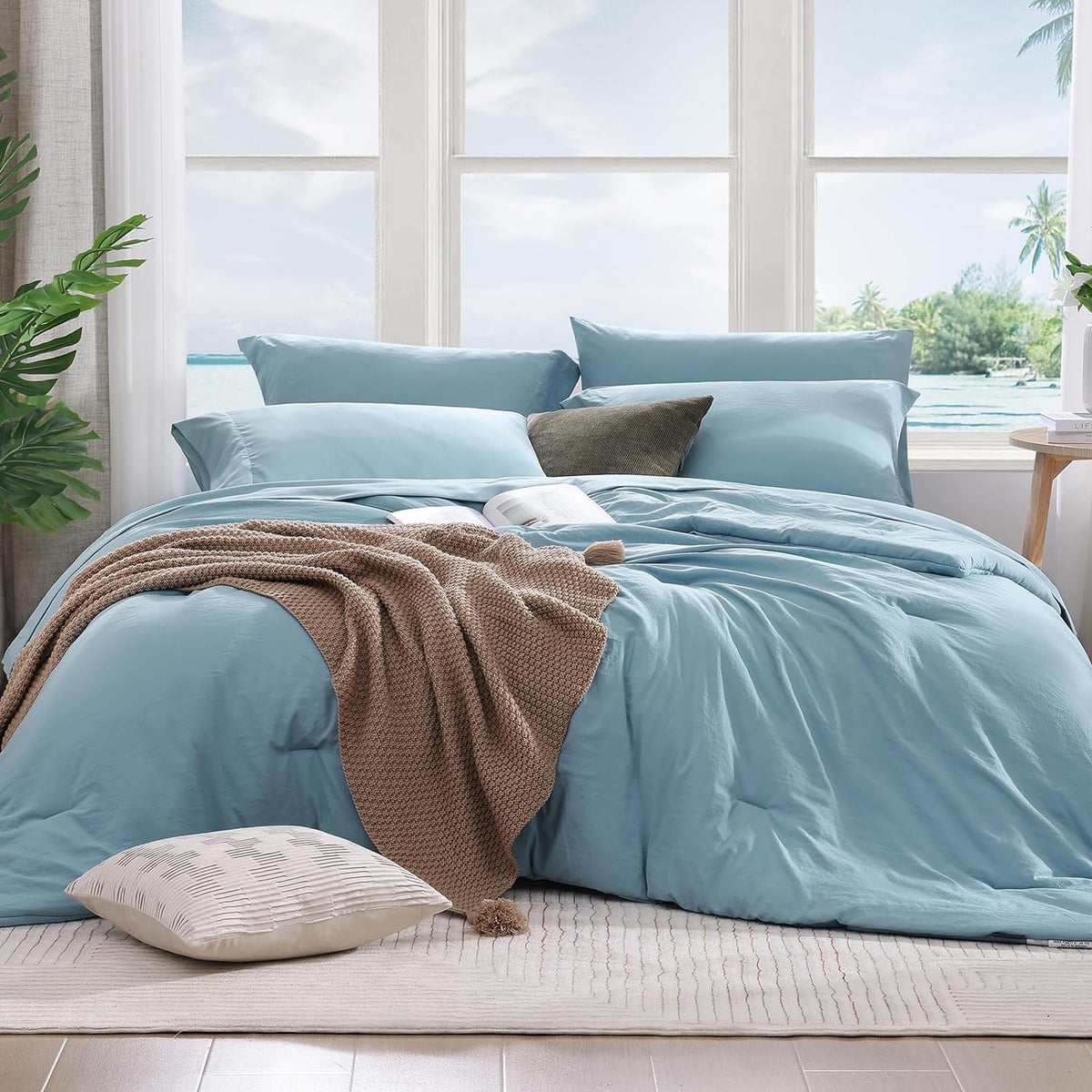 King Size Comforter Set- 7 Pieces Prewashed Bed in a Bag King Bedding Sets