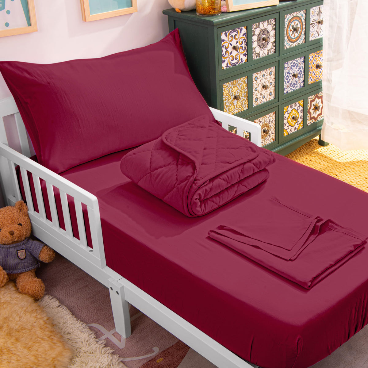 NTBAY Toddler Microfiber Bedding Set, 4 Piece, Navy Blue