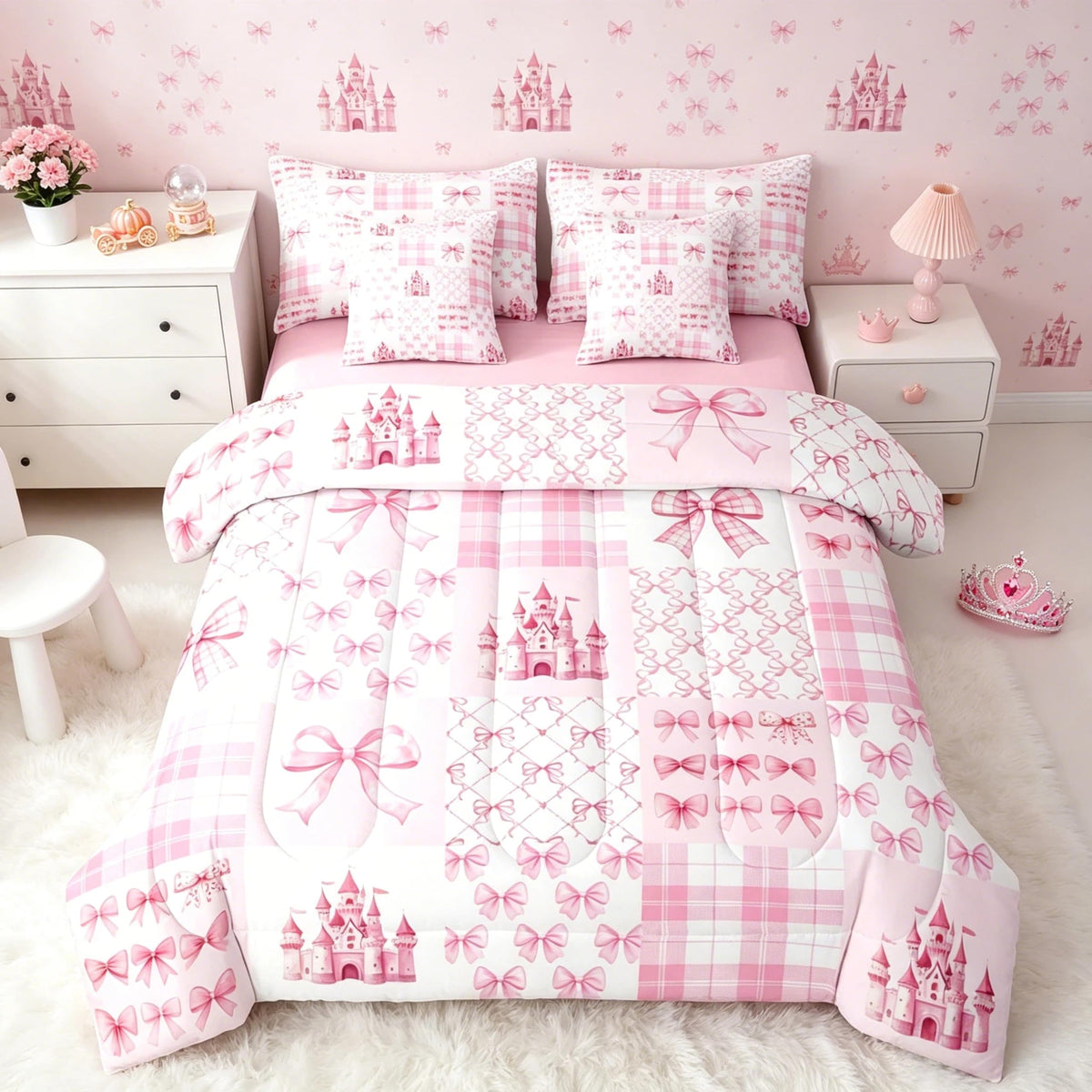 Feelyou Cute Leopard Bedding Set for All Season Cheetah 7 Pieces Comforter Sets Full Size Teens Room Decor Pink Animal Print Bed in a Bag with Comforter, Sheets, Pillowcases & Cushion Cover