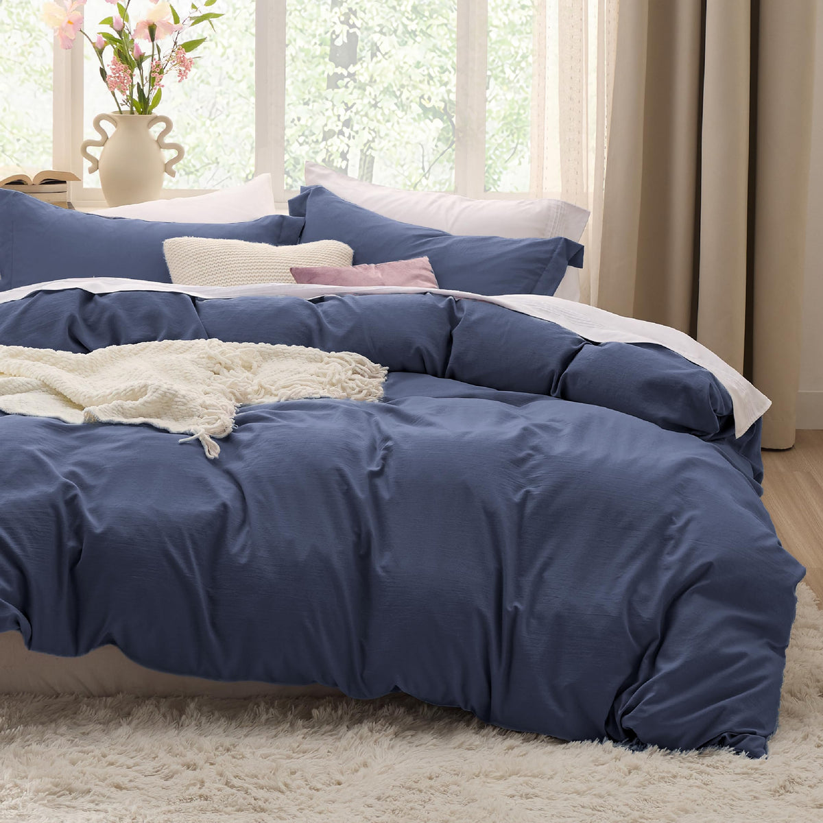 Bedsure Prewashed Duvet Cover Queen, Cotton-Like Soft Bedding Set, Beige