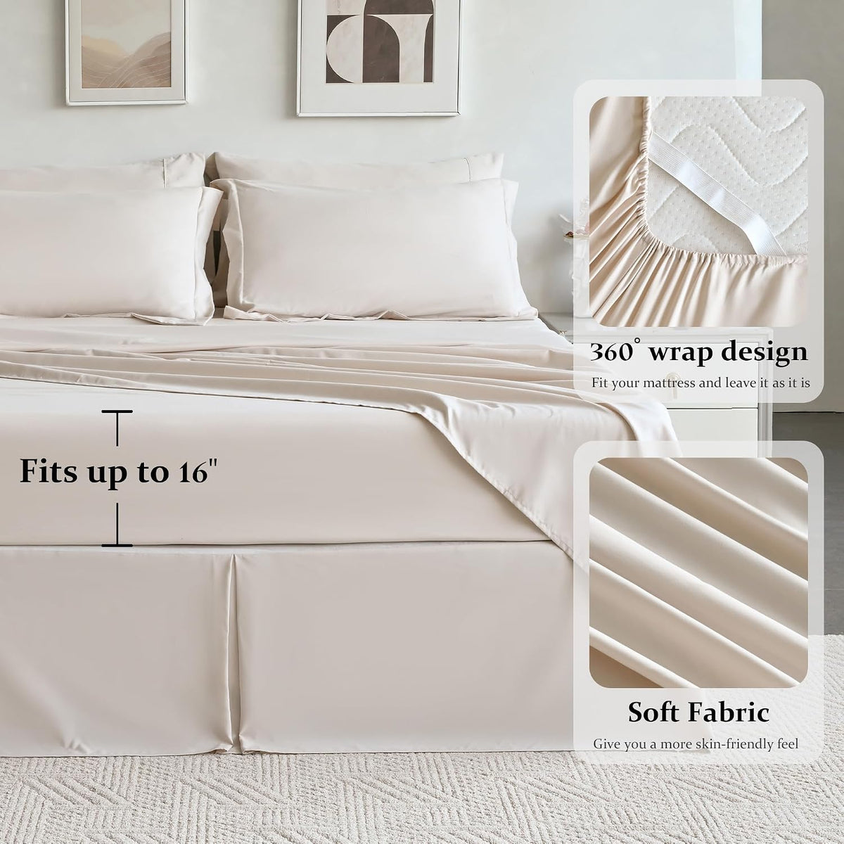 Newspin Queen Comforter Set 8 Pieces Bed in a Bag Soft Bedding Set Beige