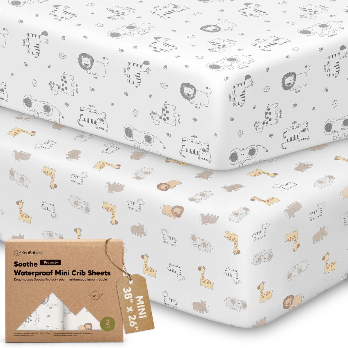 2-Pack Mini Crib Sheets Fitted, 38x26 Pack N Play Mattress Sheets (Elly)