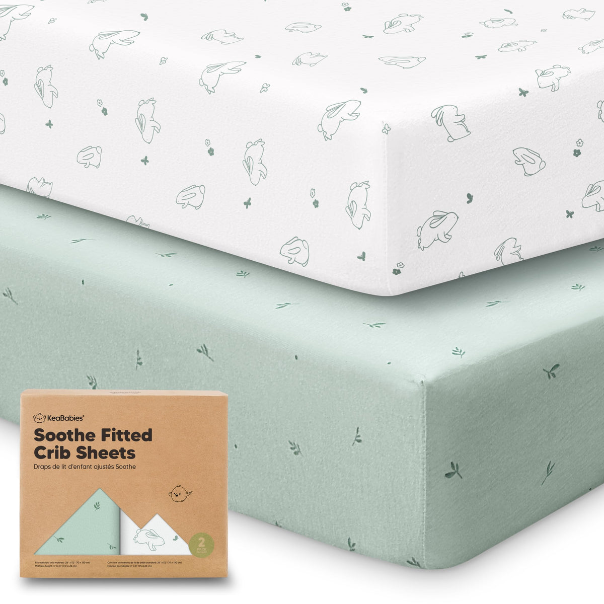 KeaBabies 2pk Organic Cotton Crib Sheets for Boys Girls 52x28, Soft White