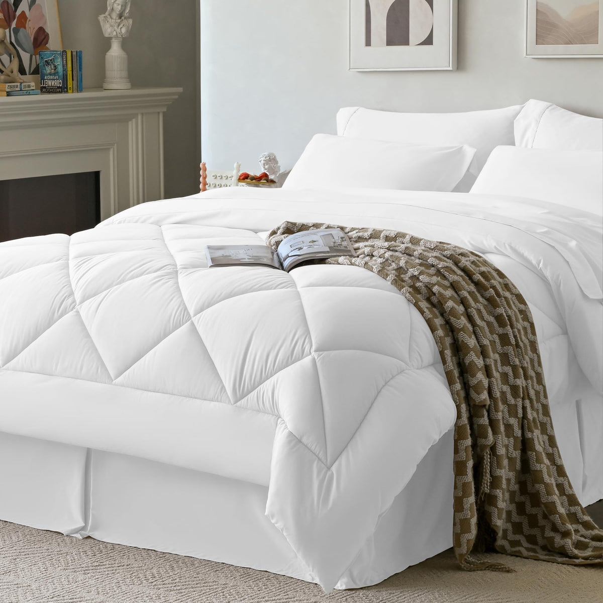 Newspin Queen Comforter Set 8 Pieces Bed in a Bag Soft Bedding Set Beige