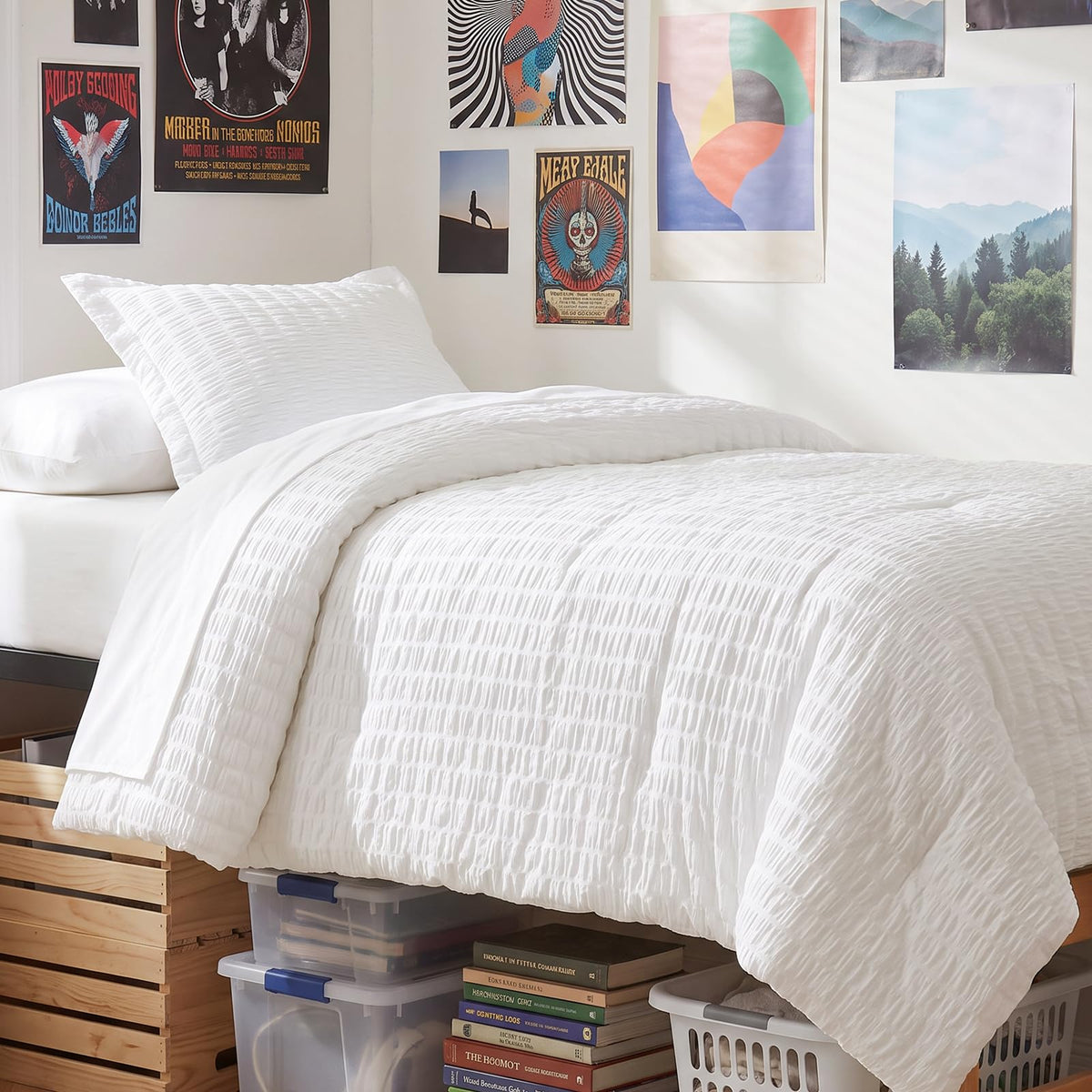 CozyLux Queen Comforter Set, 7 Pieces Beige Seersucker Bed in a Bag