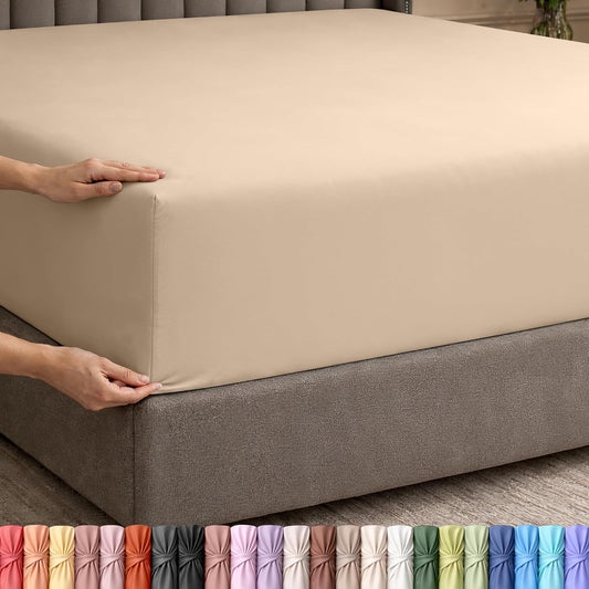 Extra Deep Pocket King Fitted Sheet, Fits 16-21 Inch Mattress, Beige