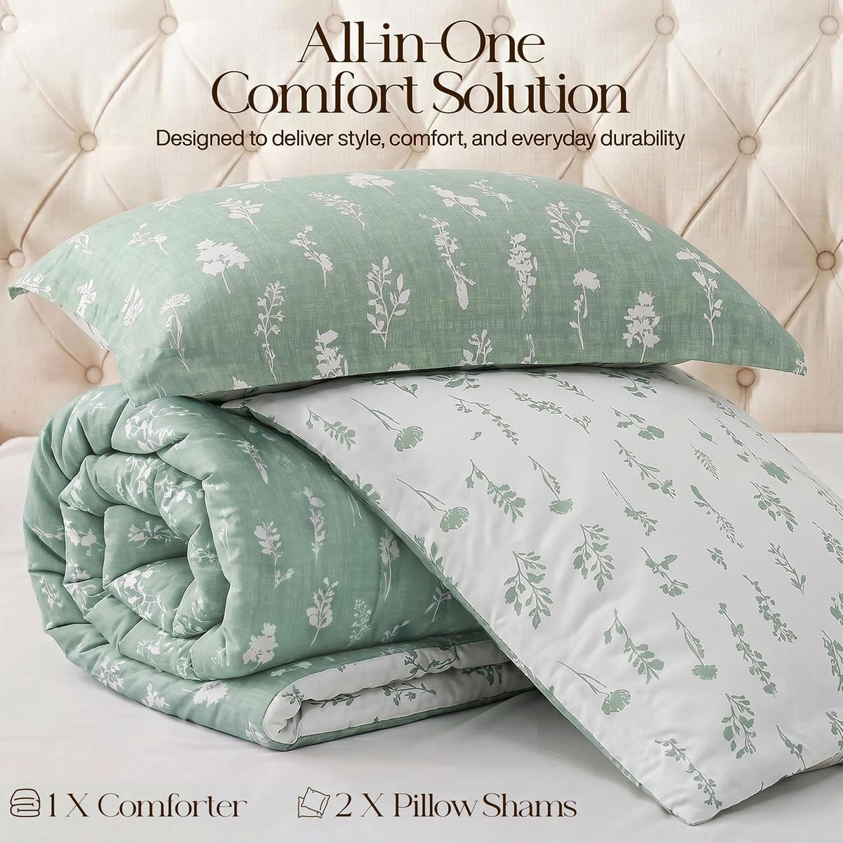 Utopia Bedding 3 Pc Queen Comforter Set, Printed Comforter, Meadow Mist