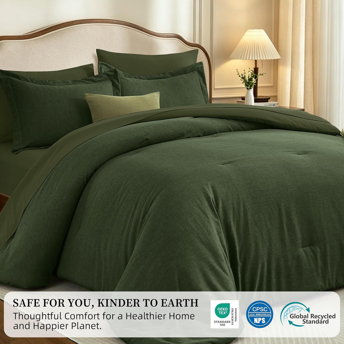 Upgraded Cationic Dyed King Comforter Set, 7-Piece Bed in a Bag