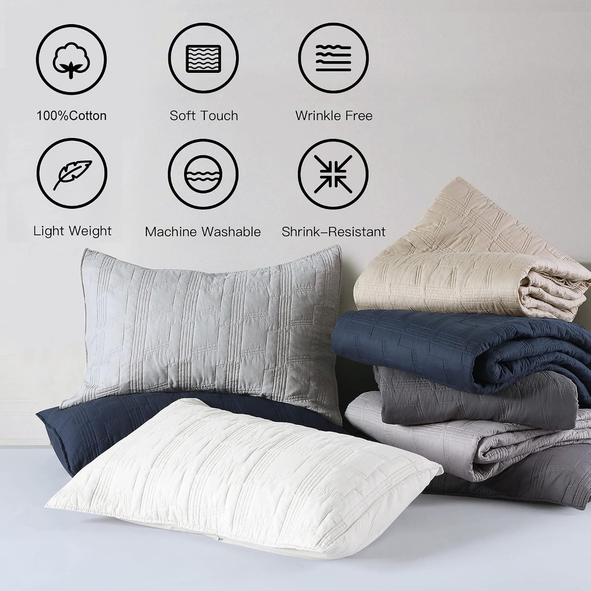 HORIMOTE HOME 100% Cotton Quilt Set Queen Size, Baby Blue Pre-Washed 3-Piece Bedspread Coverlet Set, Cozy Lightweight Stitching Bedding Cover with 2 Shams in Geometric Pattern for All Season
