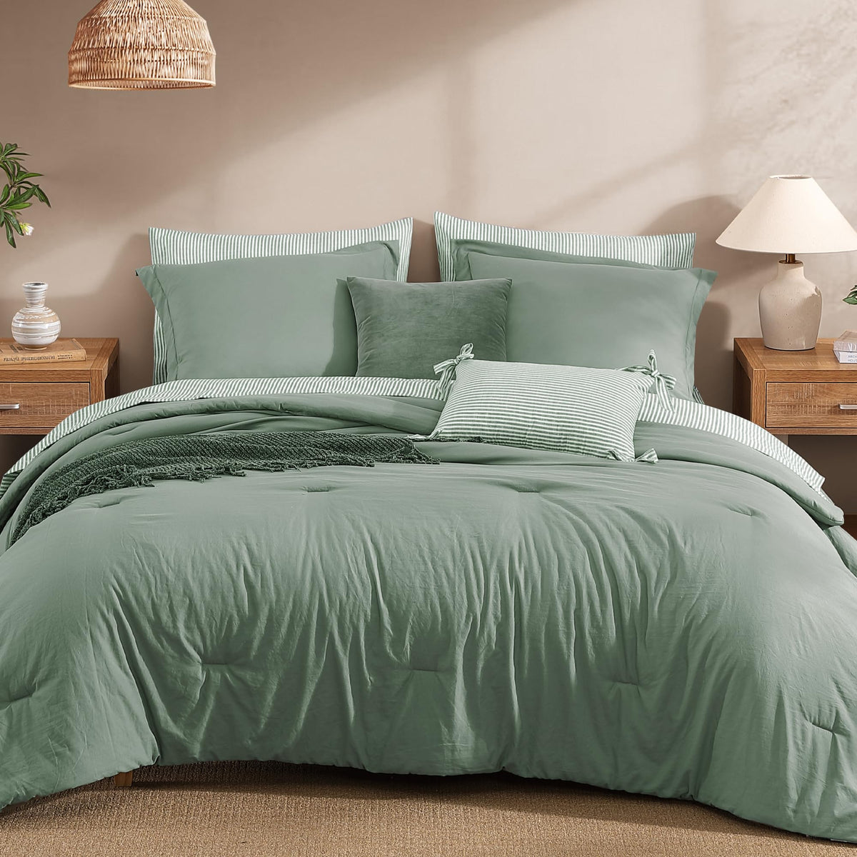 Monbix Queen Comforter Set - 7 Pieces Soft Bed in a Bag Queen Bedding Sets
