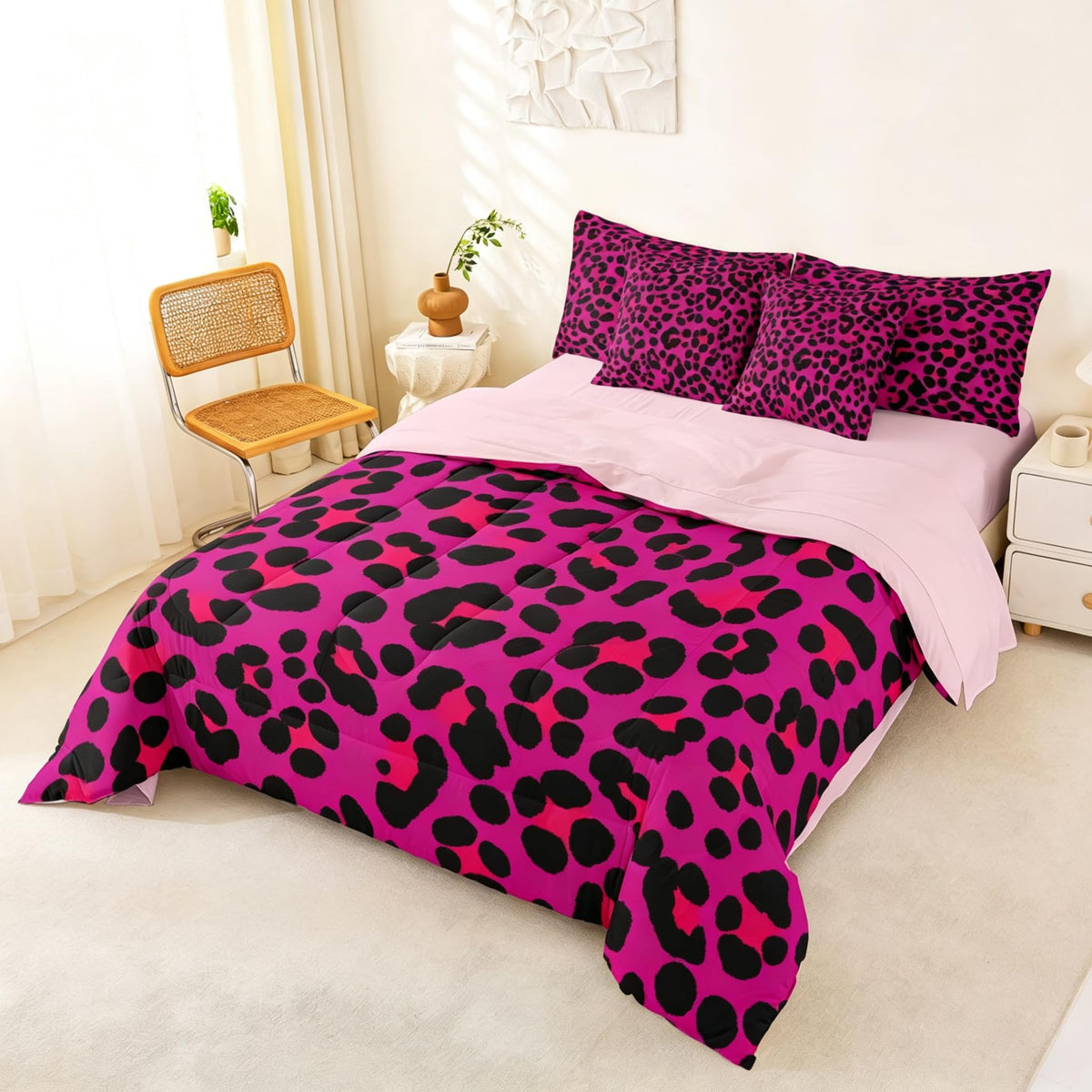 Erosebridal Leopard Print 7 Piece Bedding Set Full Cheetah Decor Comforter Set with Sheets Geometric Modern Bed in A Bag African Safari Animal Bed Sets with 2 Pillowcases, 2 Pillow Covers Lightweight