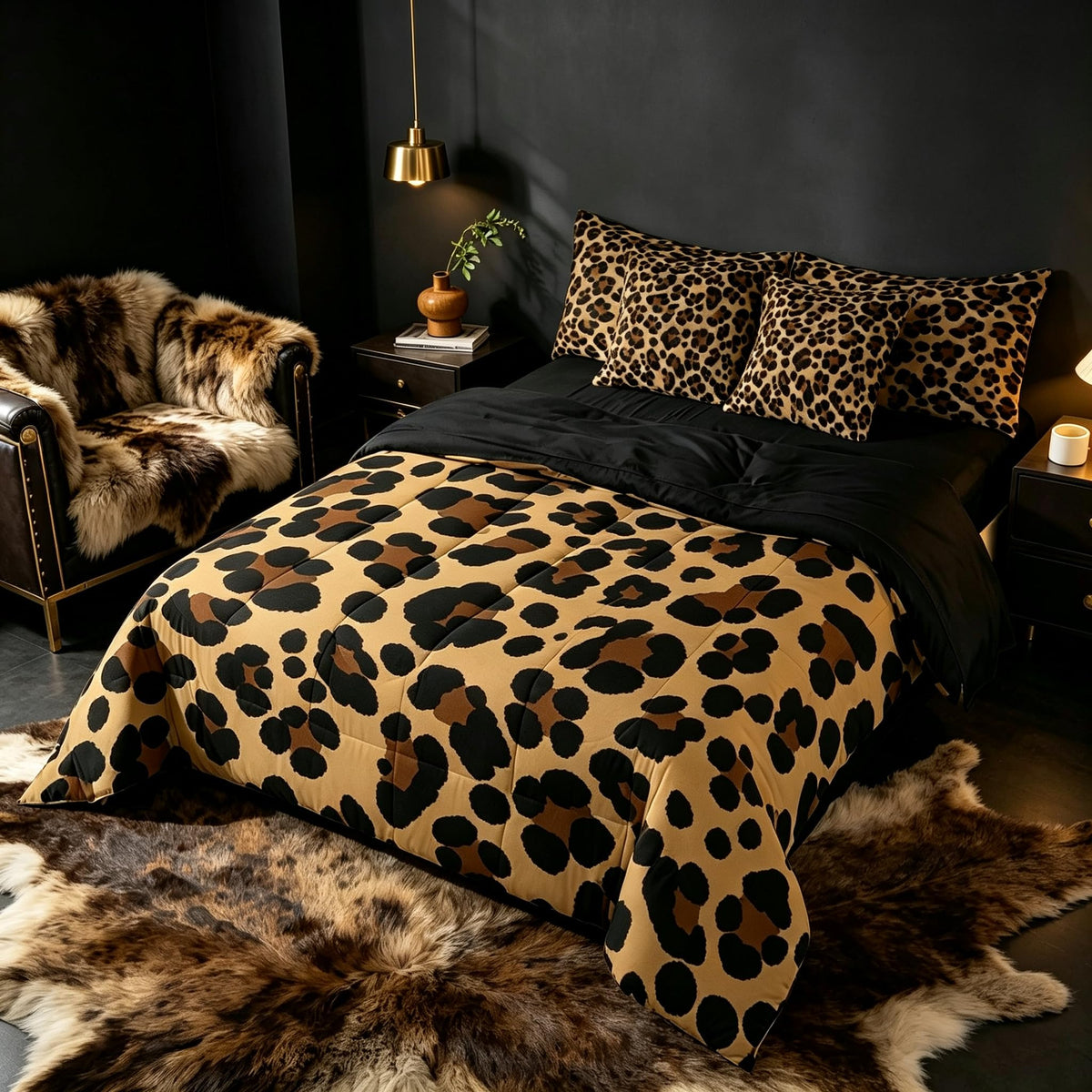 Erosebridal Leopard Print 7 Piece Bedding Set Full Cheetah Decor Comforter Set with Sheets Geometric Modern Bed in A Bag African Safari Animal Bed Sets with 2 Pillowcases, 2 Pillow Covers Lightweight