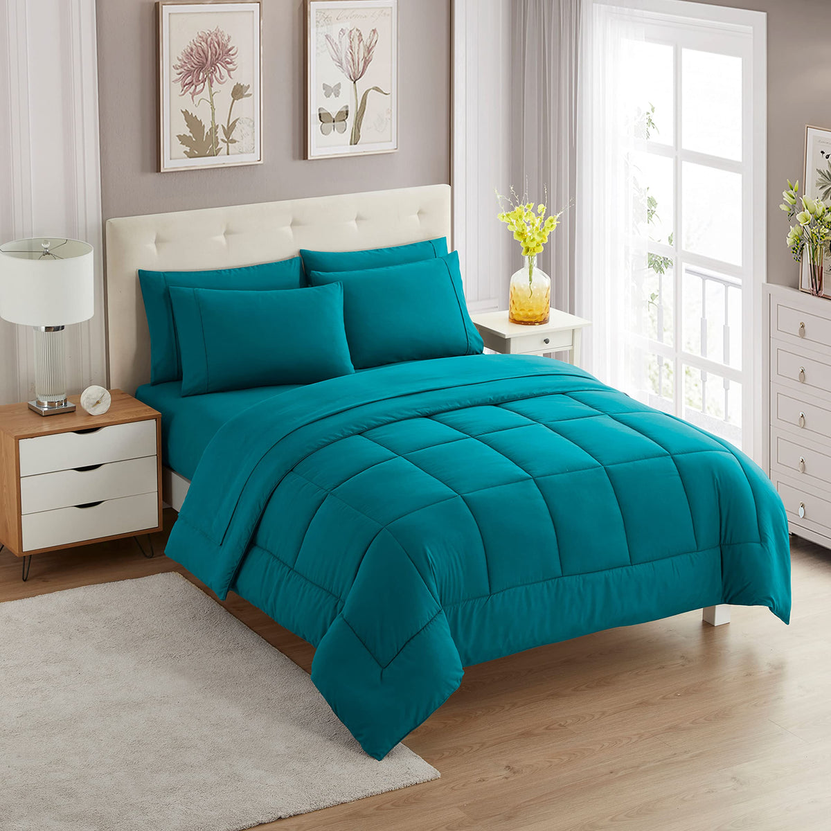 Sweet Home Collection 5 Piece Comforter Set Bag Solid Color All Season Soft Down Alternative Blanket & Luxurious Microfiber Bed Sheets, Navy, Twin
