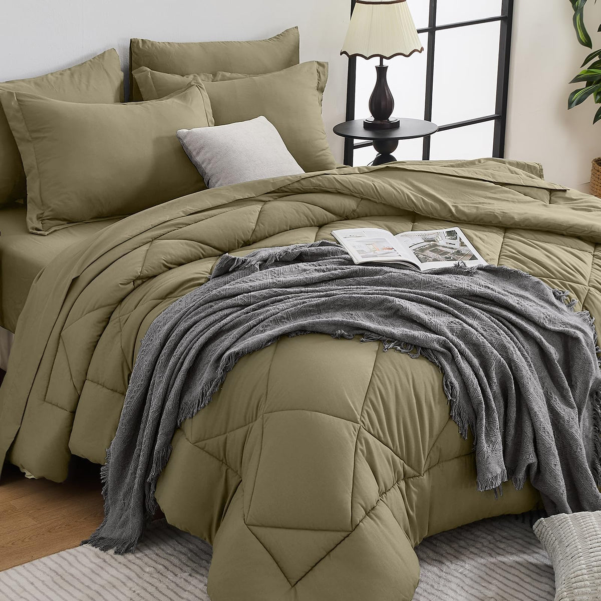 HEVUMYI 7-Piece King Comforter Set, Dark Grey Bed in a Bag
