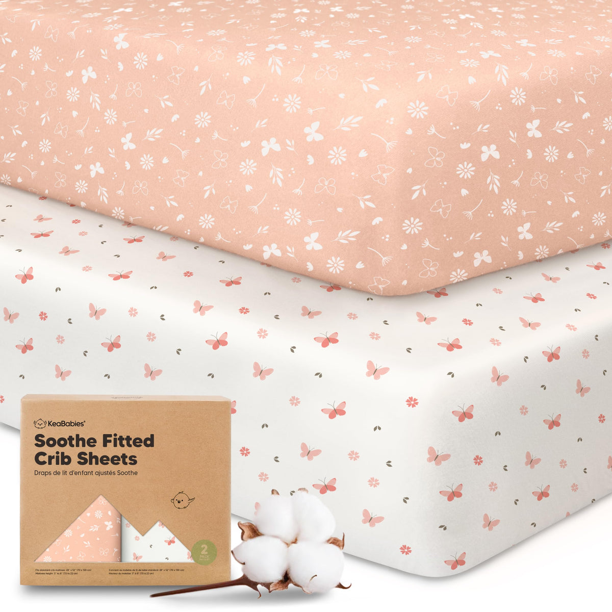 KeaBabies 2pk Organic Cotton Crib Sheets for Boys Girls 52x28, Soft White