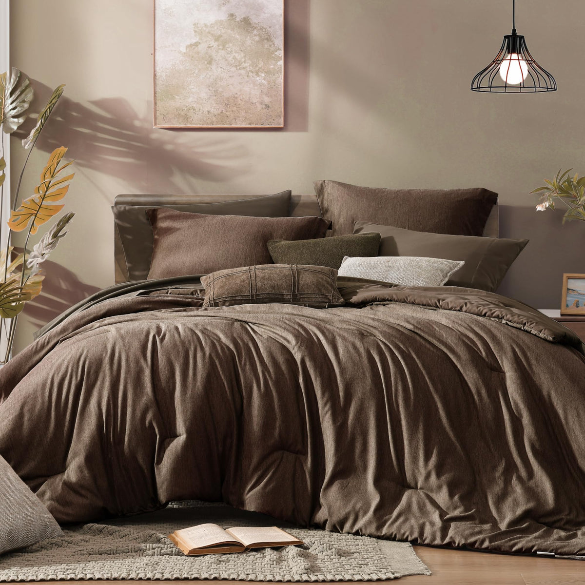 Monbix Queen Comforter Set 7 Pieces Terracotta Cationic Dyeing Bed in a Bag