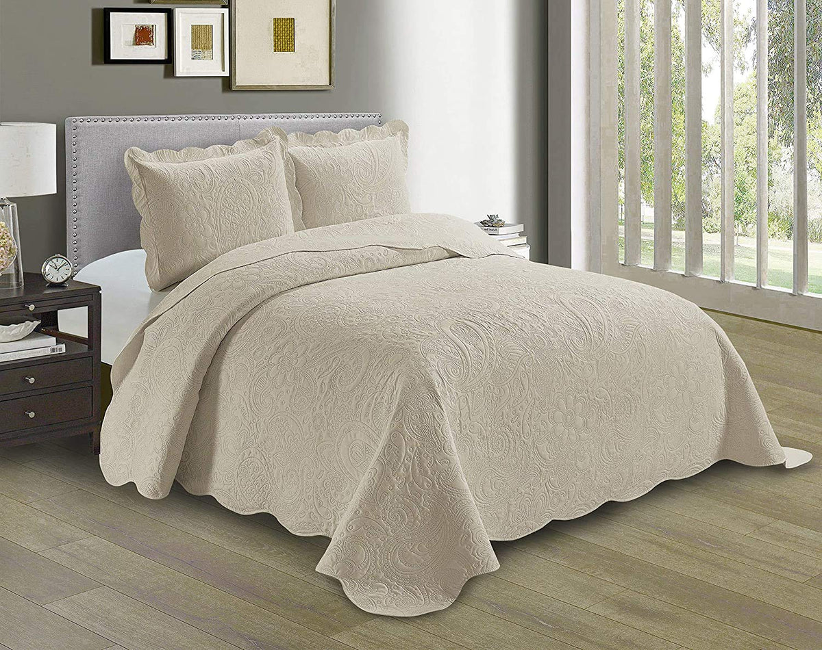 Linen Plus Embossed Coverlet Bedspread Set Oversized Solid Coral Full/Queen Bed Cover Bedding New # Dana