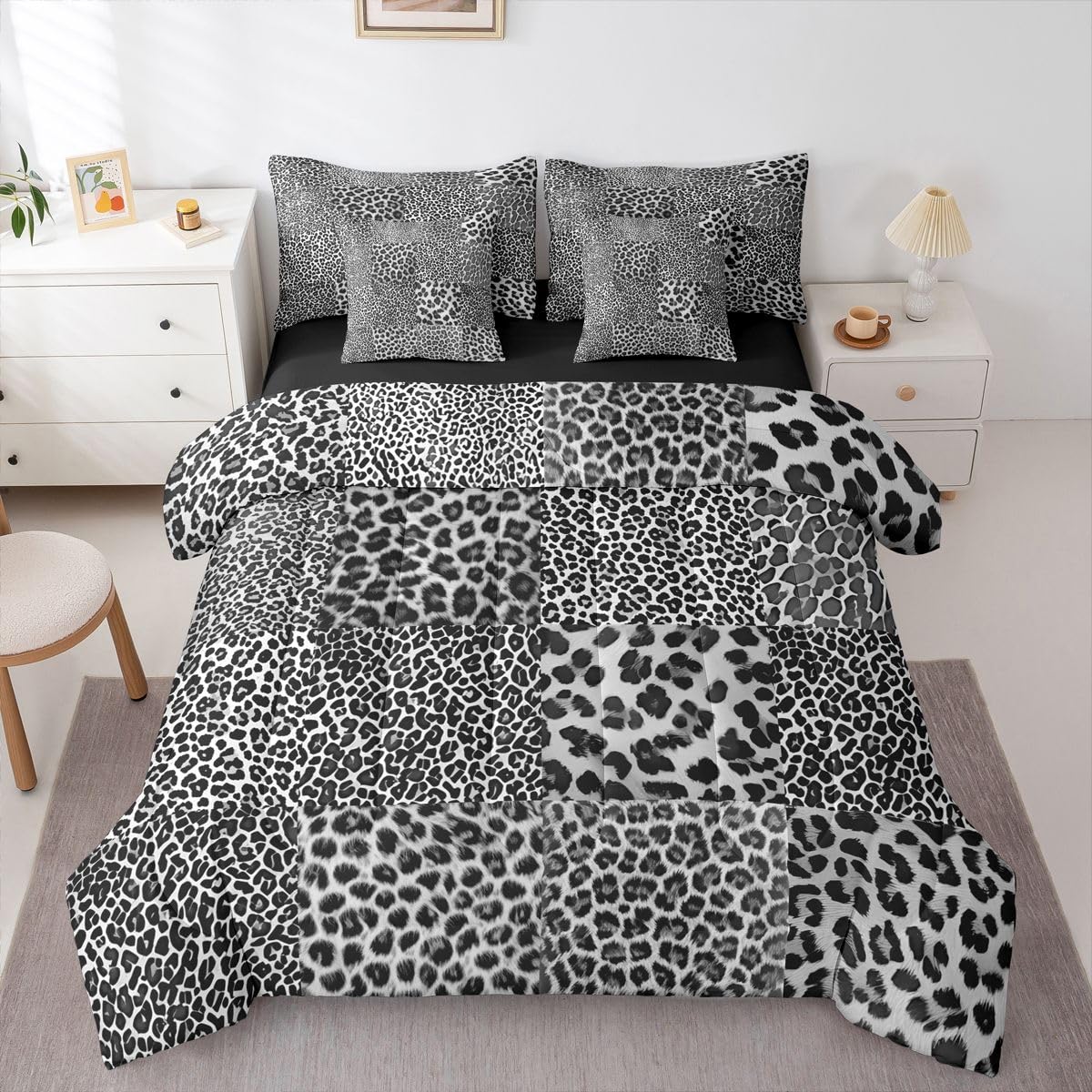 Feelyou Cute Leopard Bedding Set for All Season Cheetah 7 Pieces Comforter Sets Full Size Teens Room Decor Pink Animal Print Bed in a Bag with Comforter, Sheets, Pillowcases & Cushion Cover