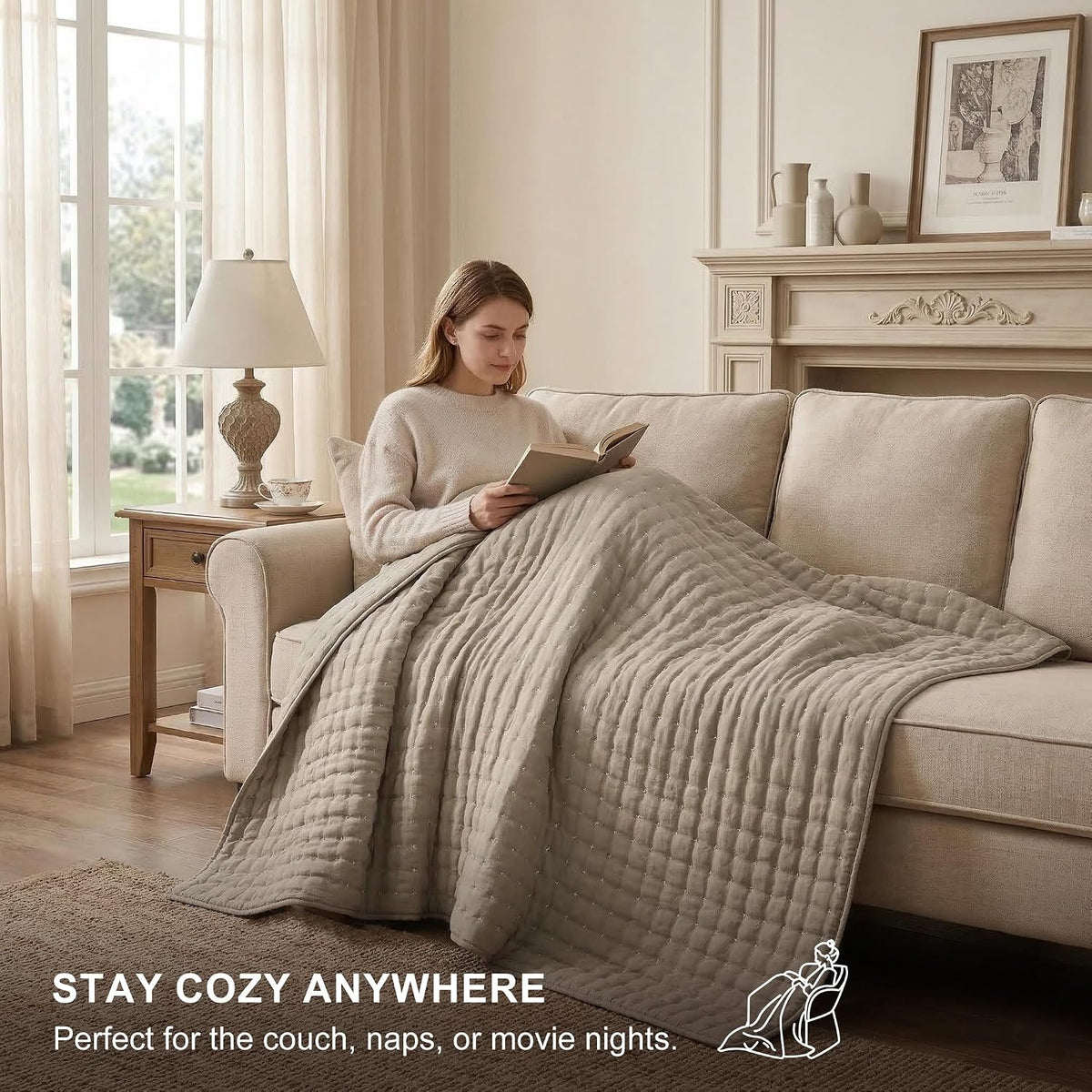 WDCOZY Cloud Soft Quilt Set, King Size, Beige, 3 Pieces 104x90 inches