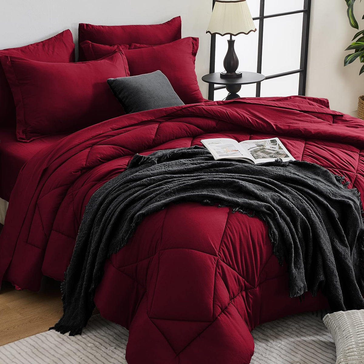 HEVUMYI 7-Piece King Comforter Set, Dark Grey Bed in a Bag