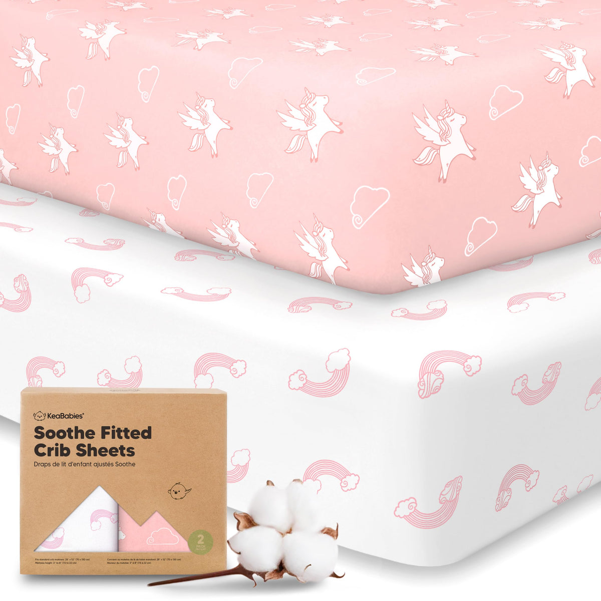 KeaBabies 2pk Organic Cotton Crib Sheets for Boys Girls 52x28, Soft White