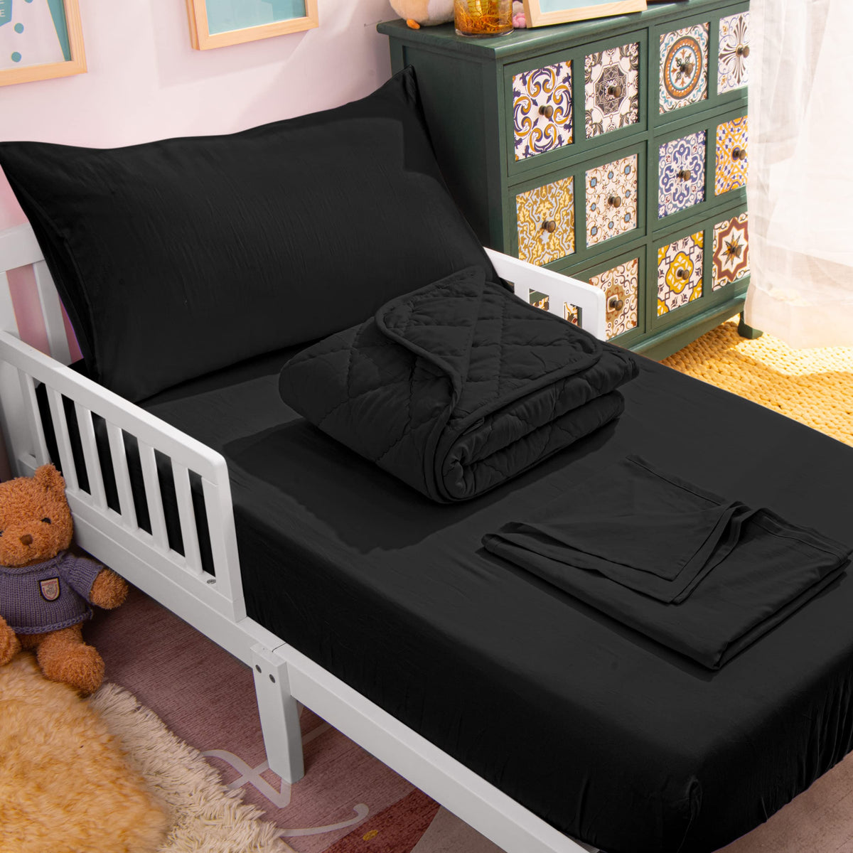 NTBAY Toddler Microfiber Bedding Set, 4 Piece, Navy Blue
