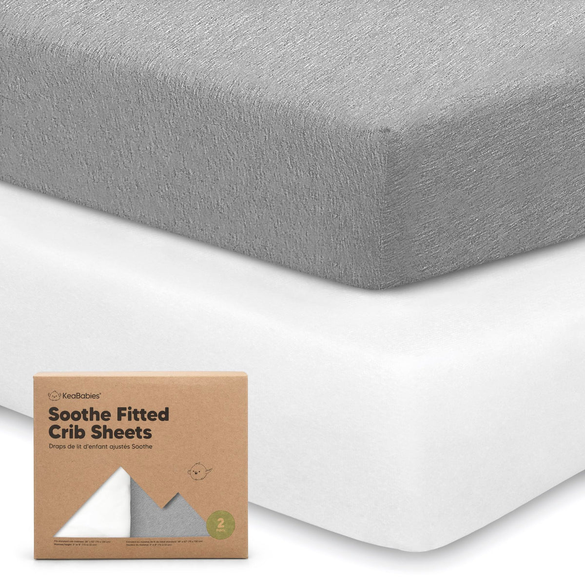 KeaBabies 2pk Organic Cotton Crib Sheets for Boys Girls 52x28, Soft White