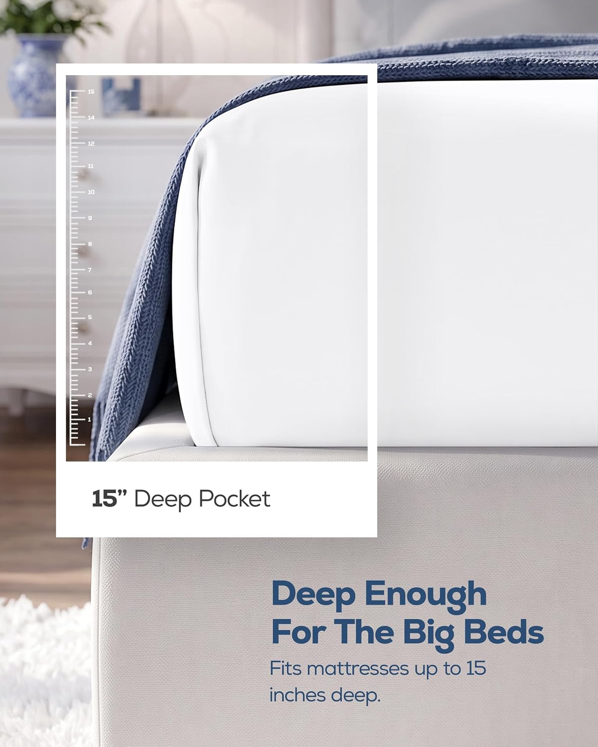 Queen Fitted Sheet, Ultra Soft Fits Up to 15 Inch Deep Pocket, White