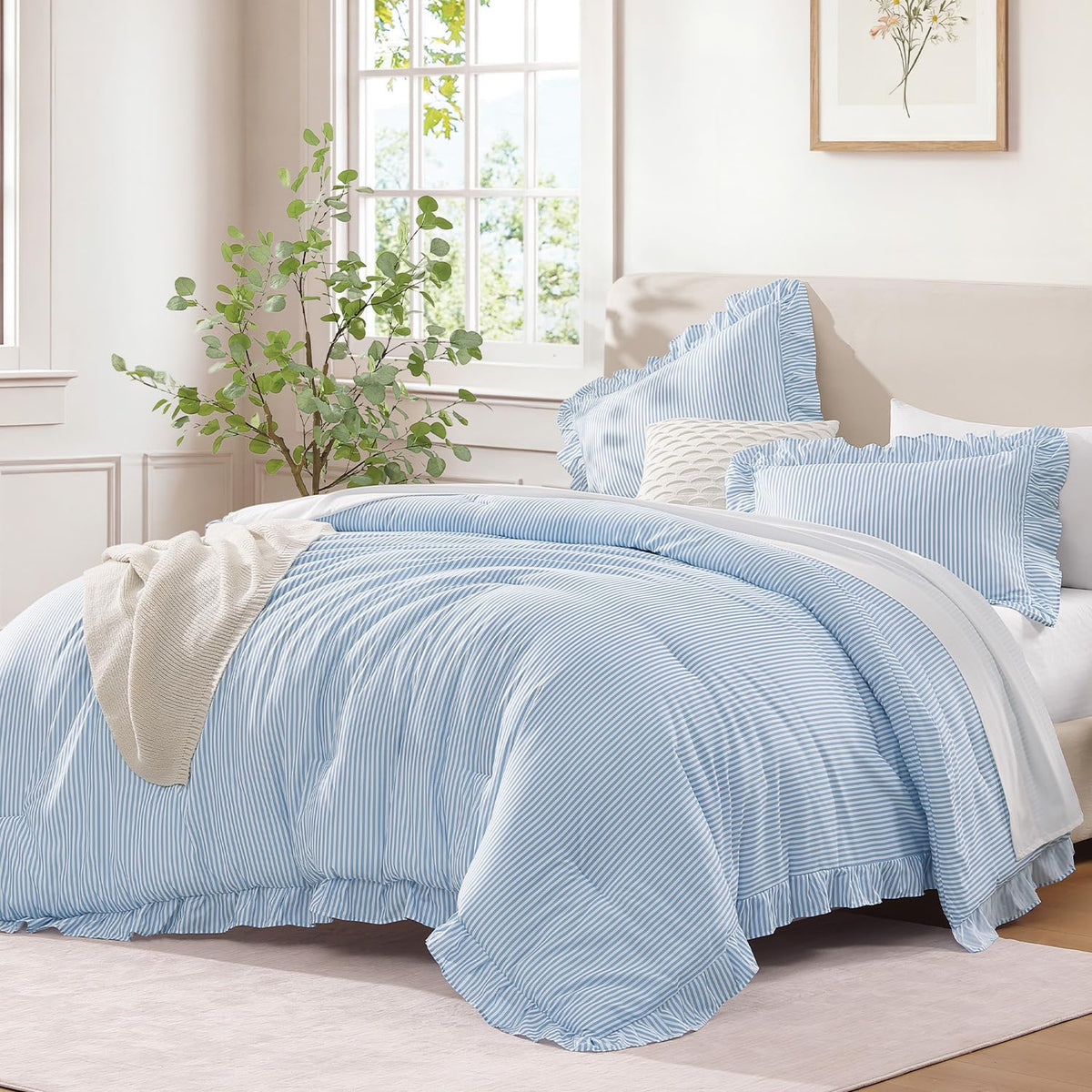 Andency Pink Ruffle Comforter Twin Size, 2 Pieces Soft Bed Set