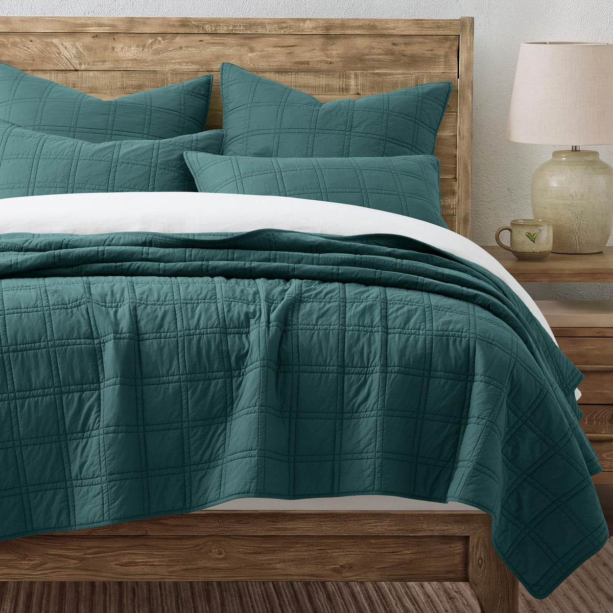 HORIMOTE HOME 100% Cotton Quilt Set Queen Size, Baby Blue Pre-Washed 3-Piece Bedspread Coverlet Set, Cozy Lightweight Stitching Bedding Cover with 2 Shams in Geometric Pattern for All Season